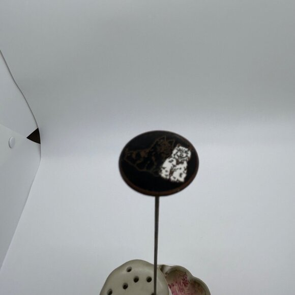 Scottish Terrier Antique Hat Pin Black & White Enamel Scottie Dogs 1900s 10 Inch - Picture 3 of 15